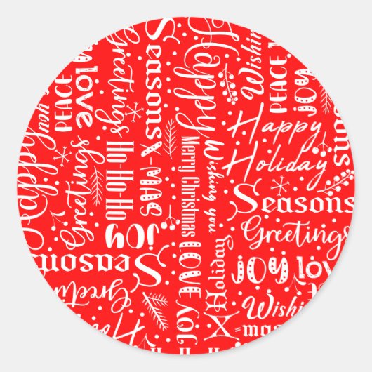 Leuk Modern Rood Vrolijk Kerstmis Script Ronde Sticker (Voorkant)