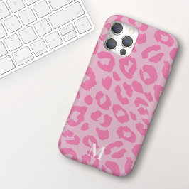 Leuk Modern Roze Luipaard Print Monogram iPhone 15 Case