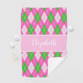 Leuk Modern roze preppy argyle aangepaste naam dam Golfhanddoek (Insitu)