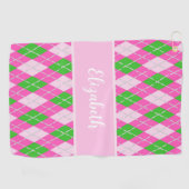 Leuk Modern roze preppy argyle aangepaste naam dam Golfhanddoek (Horizontaal)