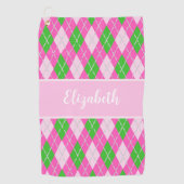 Leuk Modern roze preppy argyle aangepaste naam dam Golfhanddoek (Voorkant)