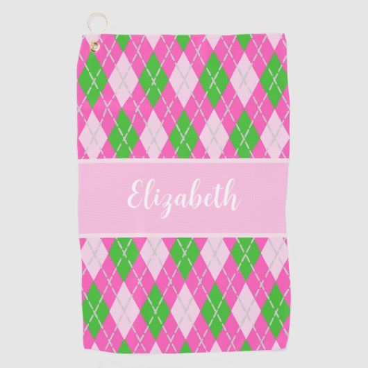 Leuk Modern roze preppy argyle aangepaste naam dam Golfhanddoek (Voorkant)