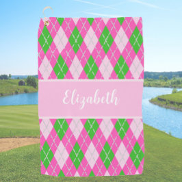 Leuk Modern roze preppy argyle aangepaste naam dam Golfhanddoek