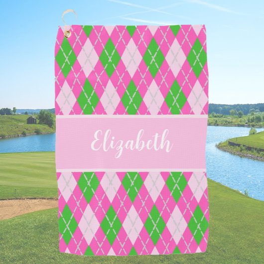 Leuk Modern roze preppy argyle aangepaste naam dam Golfhanddoek