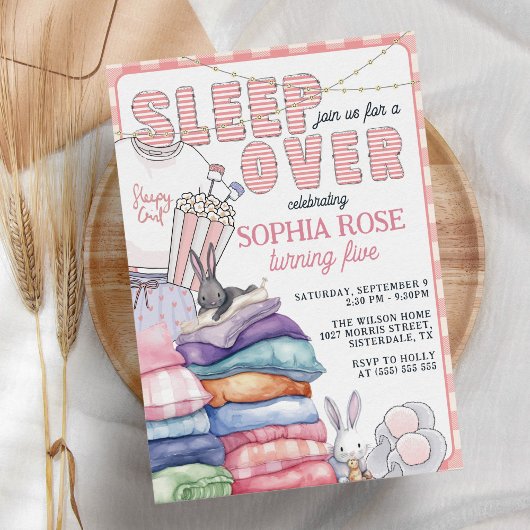 Leuk Modern Roze Sleepover Verjaardagsfeest Kaart