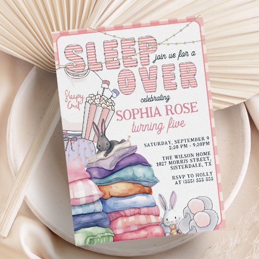 Leuk Modern Roze Sleepover Verjaardagsfeest Kaart