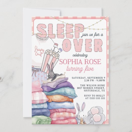 Leuk Modern Roze Sleepover Verjaardagsfeest Kaart (Voorkant)