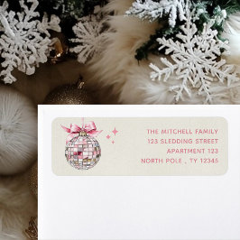 Leuk Modern Roze Waterverf Disco Ball Ornament Etiket