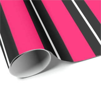 Leuk & modern roze, zwart & witte strepen cadeaupapier