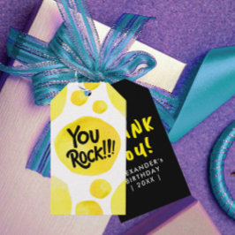 Leuk modern script je rock geel zwart penseel typo cadeaulabel