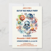 Leuk Modern Space Astronaut Alien Baby shower Kaart (Voorkant)