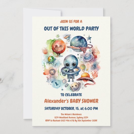 Leuk Modern Space Astronaut Alien Baby shower Kaart (Voorkant)