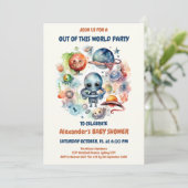 Leuk Modern Space Astronaut Alien Baby shower Kaart (Staand voorkant)