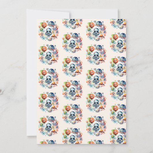 Leuk Modern Space Astronaut Alien Baby shower Kaart (Achterkant)