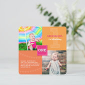 Leuk Modern Square ONE Photo Baby Meisje 1e Verjaa Kaart (Staand voorkant)