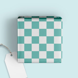 Leuk Modern Trendy Geruite Aqua + Wit Cadeaupapier