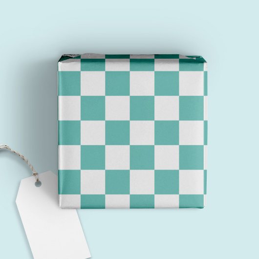 Leuk Modern Trendy Geruite Aqua + Wit Cadeaupapier