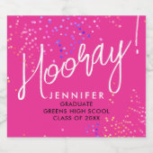 Leuk Modern Typo Girly Hot Pink Confetti Afstudeer Sparkling Wijnetiket (Enkel label)