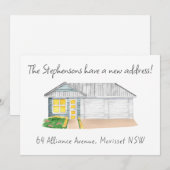 Leuk modern watercolorhuis nieuwe adres aankondiging (Voorkant / Achterkant)