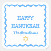 Leuk Modern Wavy Border Blue Hanukkah Cadeau Vierkante Sticker (Voorkant)