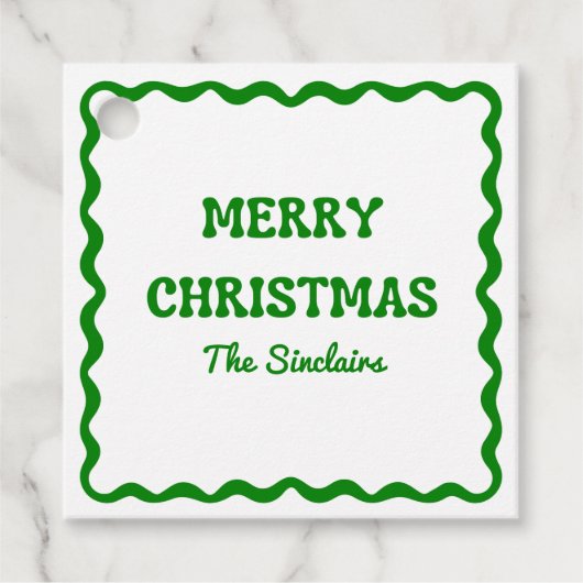 Leuk Modern Wavy Border Green Kerstfeest Bedankjes Labels (Voorkant)