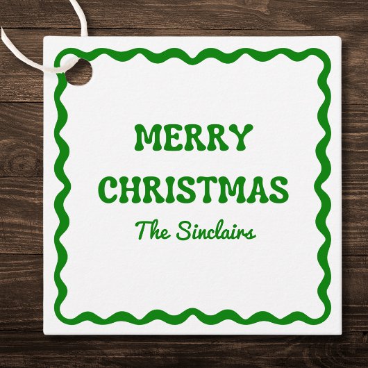 Leuk Modern Wavy Border Green Kerstfeest Bedankjes Labels