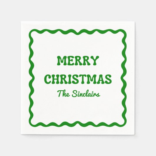 Leuk Modern Wavy Border Green Kerstfeest Servet (Voorkant)