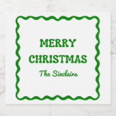 Leuk Modern Wavy Border Green Kerstfeest Sparkling Wijnetiket (Enkel label)
