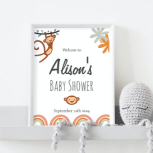 Leuk Monkey Baby shower Welkomstbord Poster