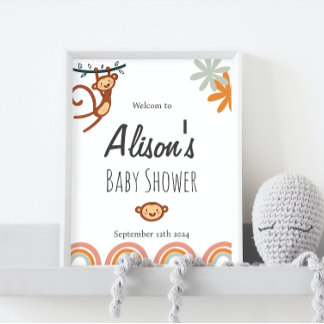 Leuk Monkey Baby shower Welkomstbord Poster