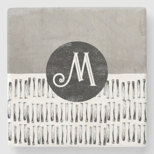 leuk monogram gevarieerd grijs en wit artistiek stenen onderzetter (Voorkant)
