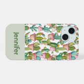 Leuk monogram helder cactussen iPhone 15 case (Achterkant horizontaal)