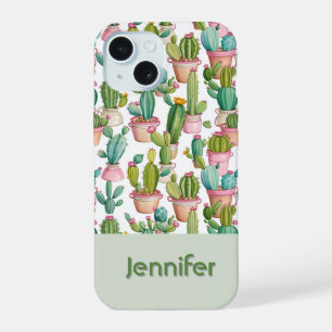 Leuk monogram helder cactussen iPhone 15 case