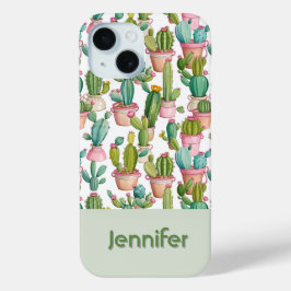Leuk monogram heldere cactussen iPhone 15 case