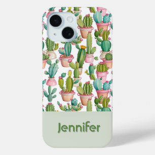 Leuk monogram heldere cactussen iPhone 15 case