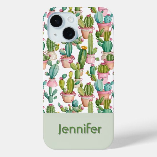 Leuk monogram heldere cactussen Case-Mate iPhone case (Achterkant)