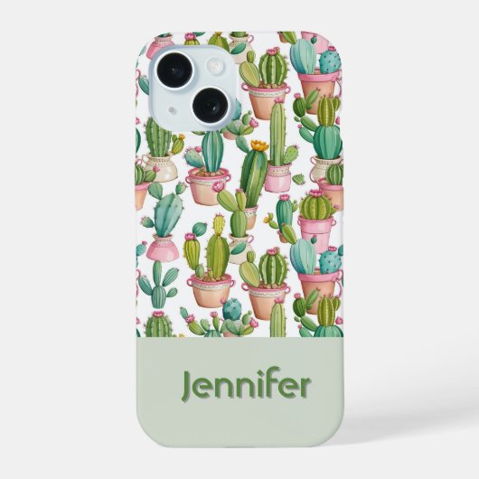 Leuk monogram heldere cactussen iPhone 15 case (Achterkant)
