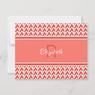 Leuk Monogram Koraalrood Geometrisch Hoekpatroon Notitiekaartje