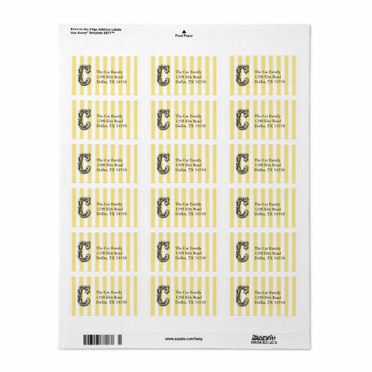 Leuk Monogram Letter C op gele streep achtergrond Etiket (Full Sheet)