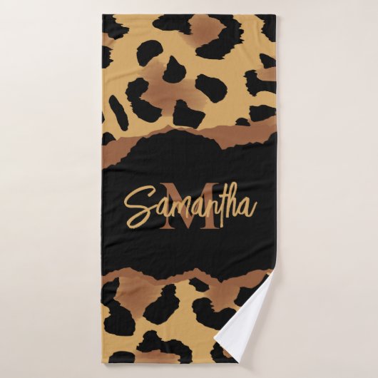Leuk Monogram Luipaard Print Bad Handdoek (Badhanddoek)