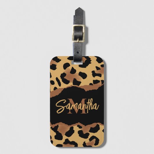 Leuk Monogram Luipaard Print Bagagelabel (Voorkant (verticaal))