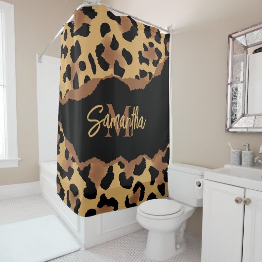 Leuk Monogram Luipaard Print Douchegordijn (In situ)