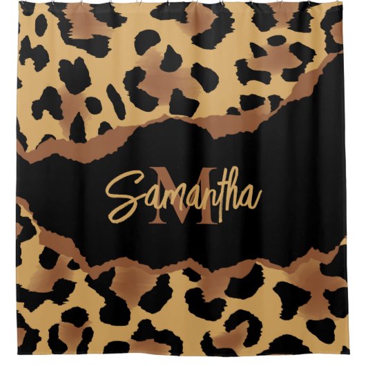 Leuk Monogram Luipaard Print Douchegordijn (Voorkant)