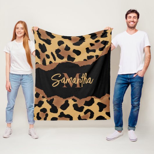 Leuk Monogram Luipaard Print Fleece Deken (In situ)