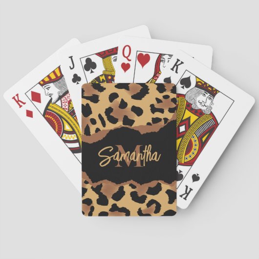 Leuk Monogram Luipaard Print Pokerkaarten (Achterkant)