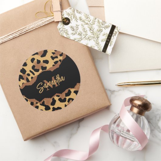 Leuk Monogram Luipaard Print Ronde Sticker (Geschenken)