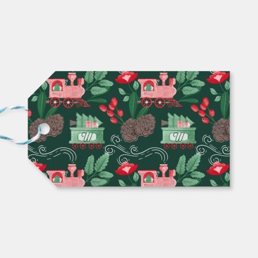 Leuk Monogram  Trein Kerstboom Levering Cadeaulabel (Achterkant Horizontaal)