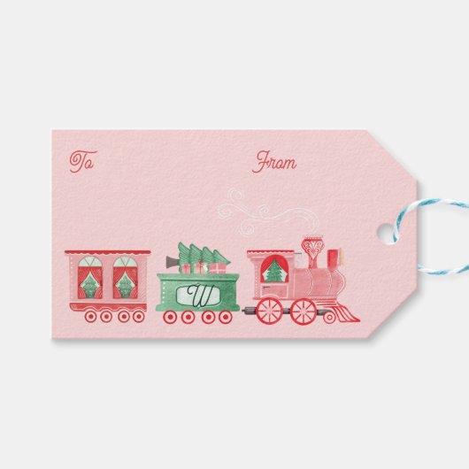 Leuk Monogram  Trein Kerstboom Levering Cadeaulabel (Voorkant (Horizontaal))