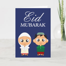 Leuk MoslimJongen en Meisje Eid Mubarak Feestdagen Kaart