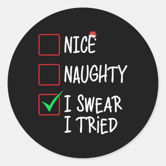 Leuk Naughty, dat ik zweet dat ik kerstlijstjes pr Ronde Sticker (Voorkant)